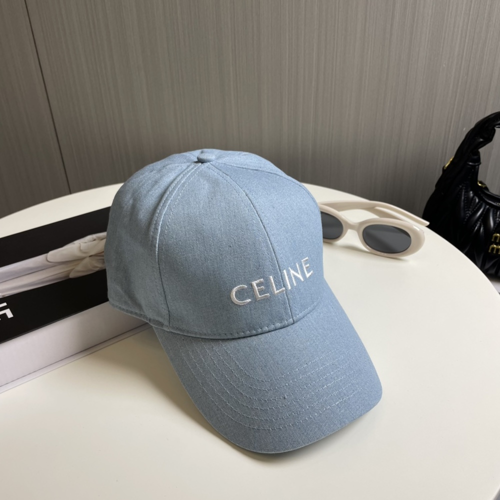 💙Celine Light Denim Baseball Cap, White Celine Letter Embroidery Adjustable Hat
